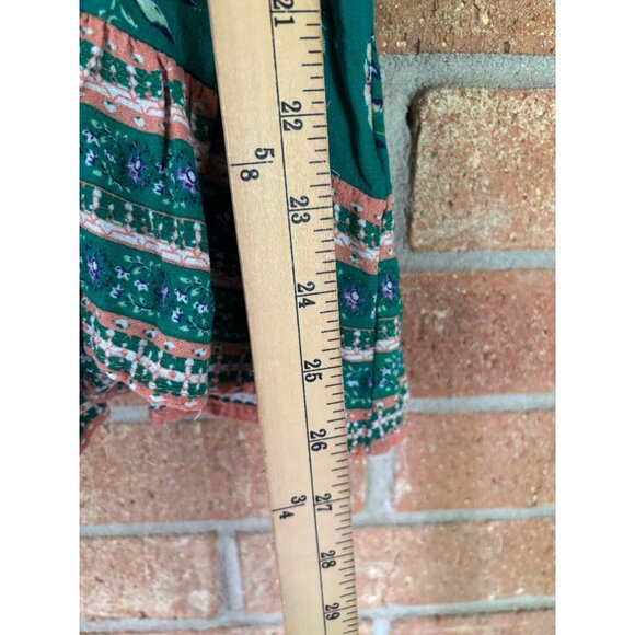 Rachel Zoe Green Floral Boho Peasant Top Puff Sleeves & Tassel Tie Neck Womens S - Picture 10 of 11